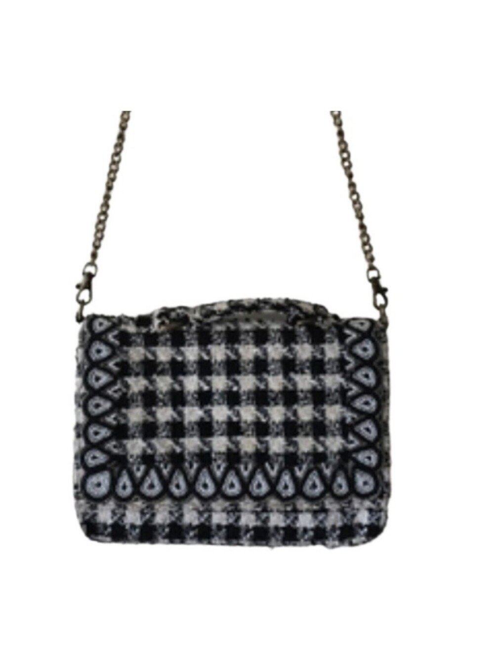 America & Beyond Bag Black & White Houndstooth Tweed Clutch Shoulder Purse